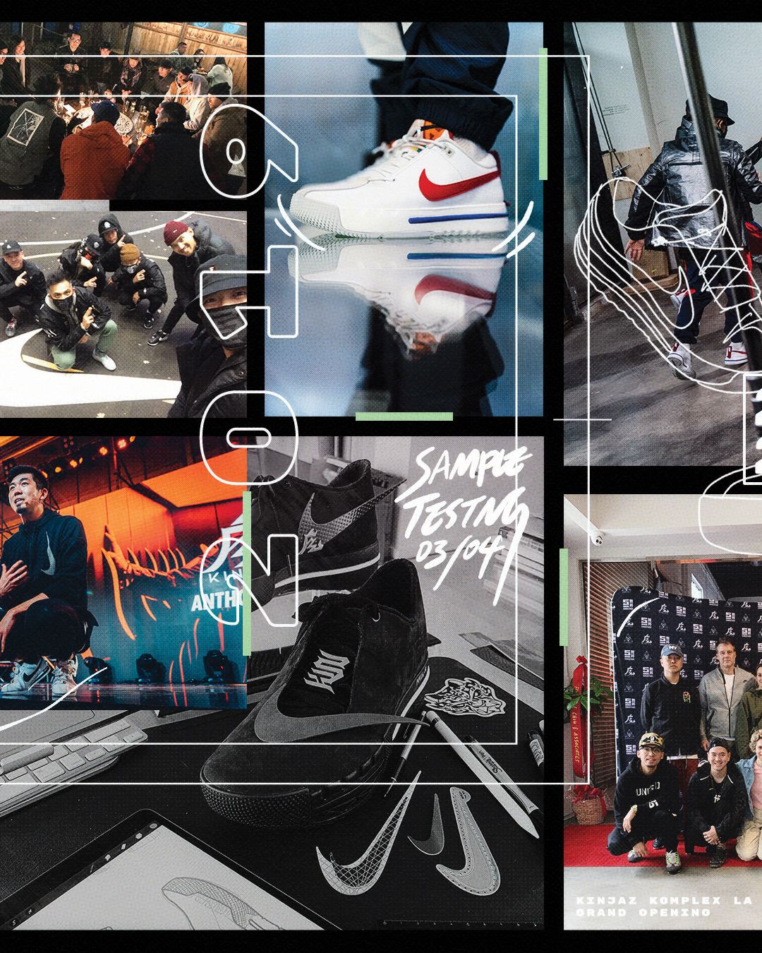 A collage of sample testing and early sessions with Nike